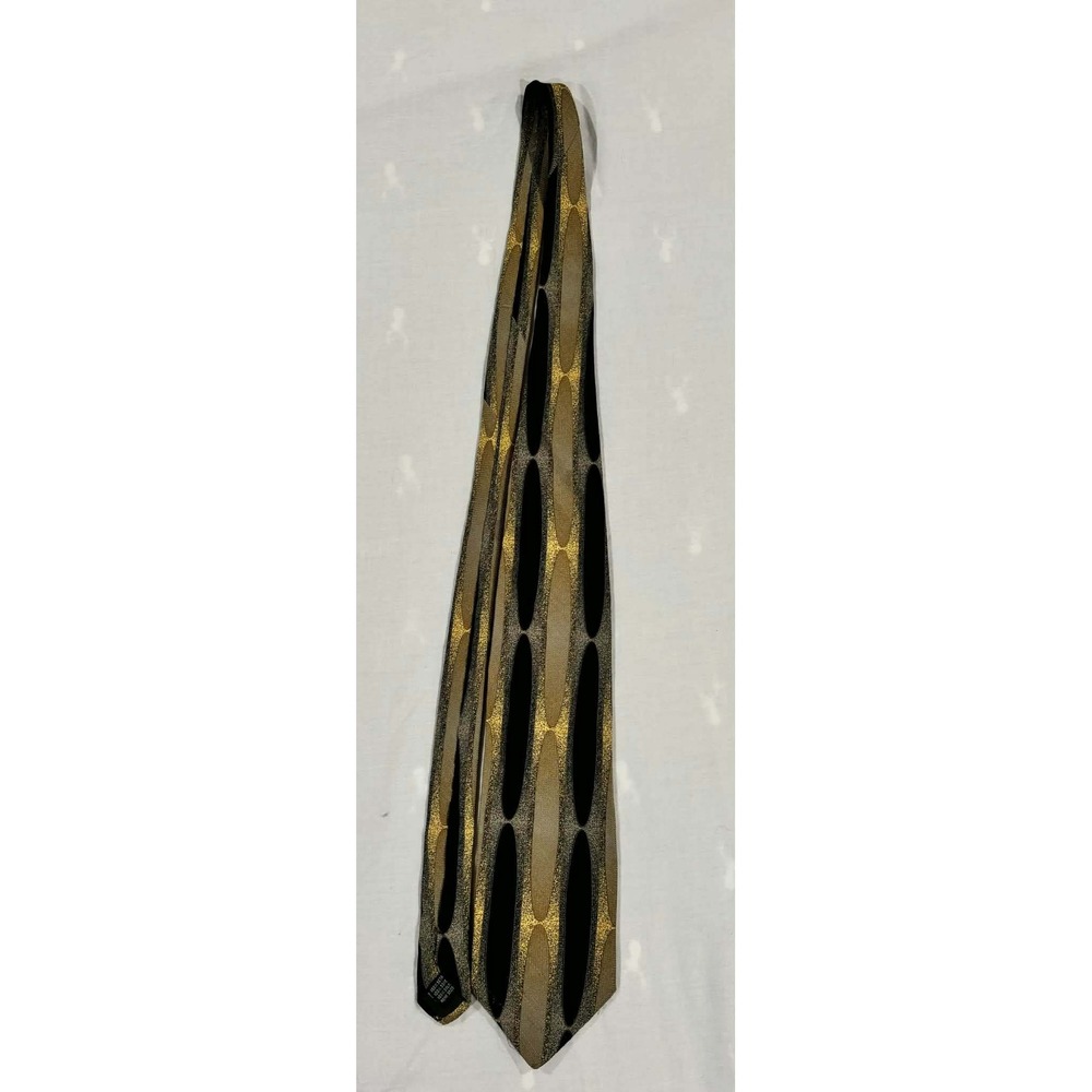 Luciano Gatti Mens Silk Tie Made in Italy Abstract Geometric Gold Black Tan